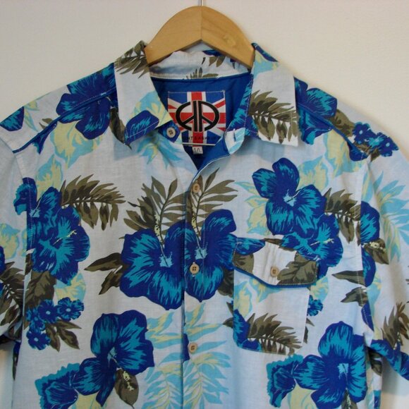 Blue Hawaiian Linen Shirt Button Up Floral Haight & Ashbury Mens Size Large - Picture 2 of 11